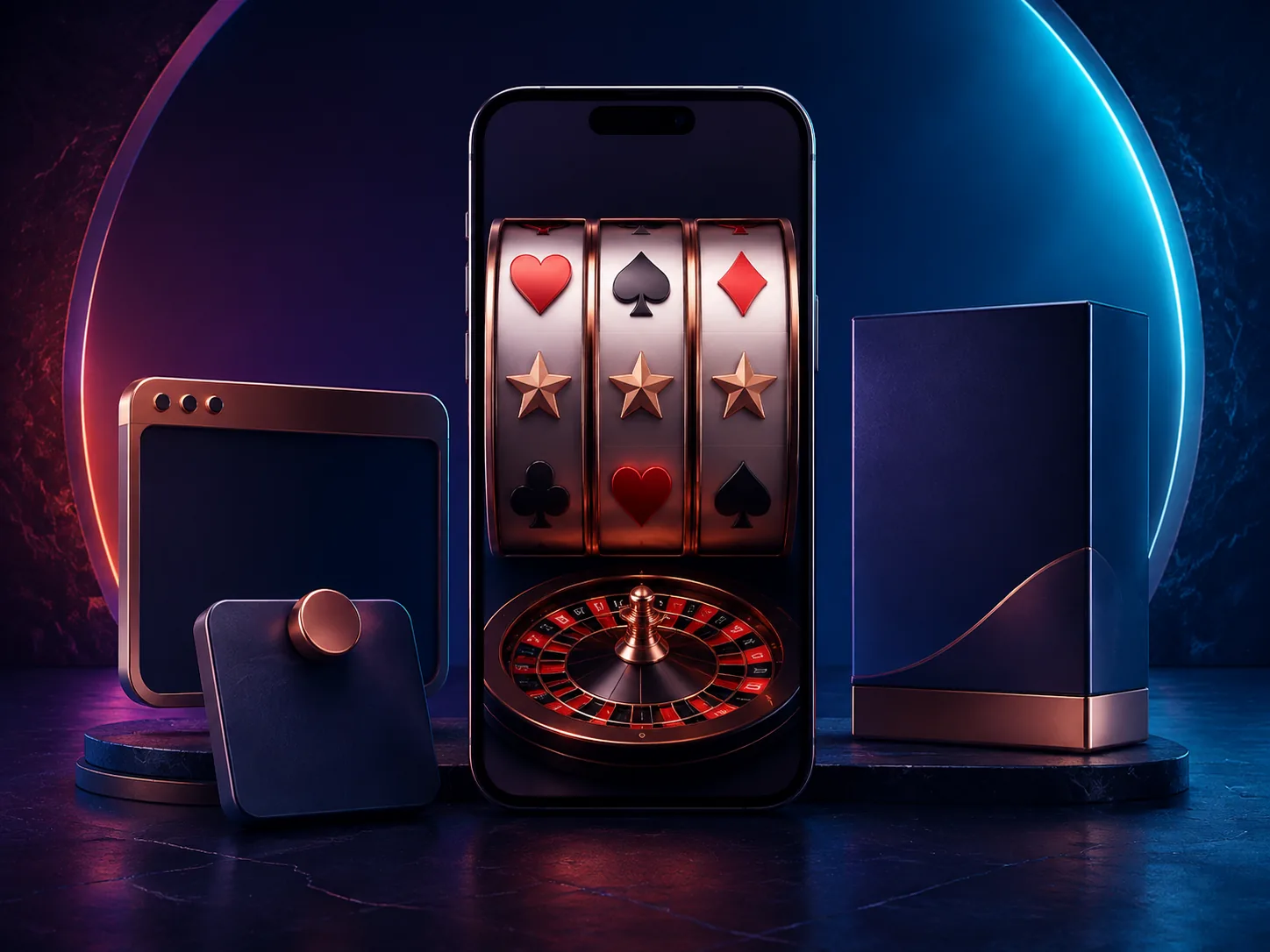 Ponsel generik dengan gulungan slot dan roulette untuk membahas akses mobile